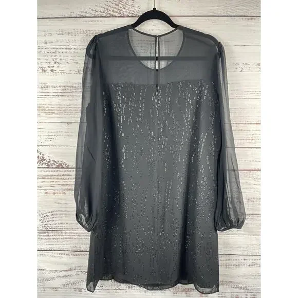 Lilly Pulitzer Dress Women's 12 Black Silk Sheer Sleeve Metallic Beaded Shift - Picture 6 of 8